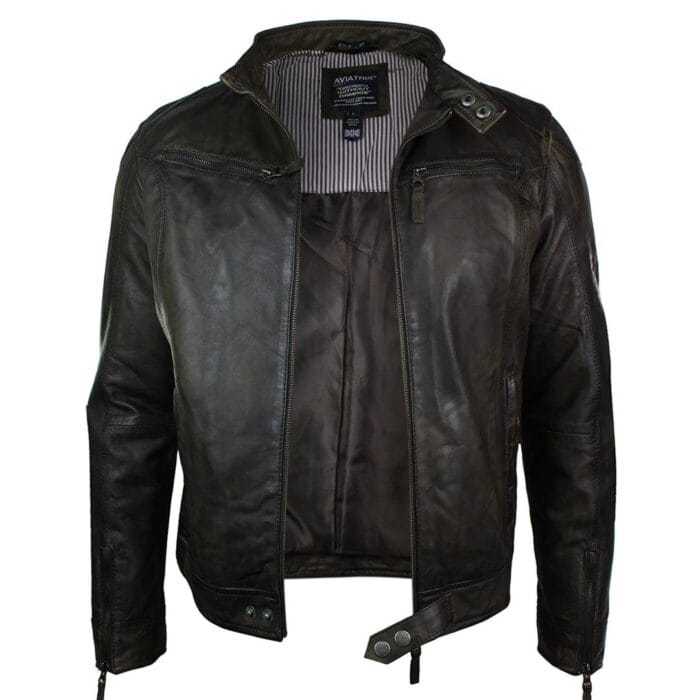Chaqueta de cuero auténtico para hombre, estilo motero, vintage, burdeos, vino, bolsillos con cremallera, estilo retro informal - Knighthood Store