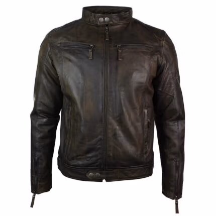 Mens Real Leather Jacket Biker Style Vintage Burgandy Wine Zip Pockets Casual Retro - Knighthood Store