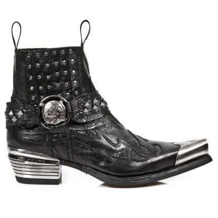 New Rock 7950P-S1 Schwarze Leder Militär Cowboystiefel Metallkappe Absatz Biker Rock - Knighthood Store