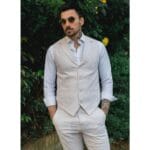 Traje de verano para hombre, chaleco, pantalón, lino, elegante, formal, crema, beige, boda - Knighthood Store
