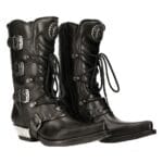 Bottes de cowboy western New Rock M-7993-s1 en cuir noir avec boucle - Knighthood Store