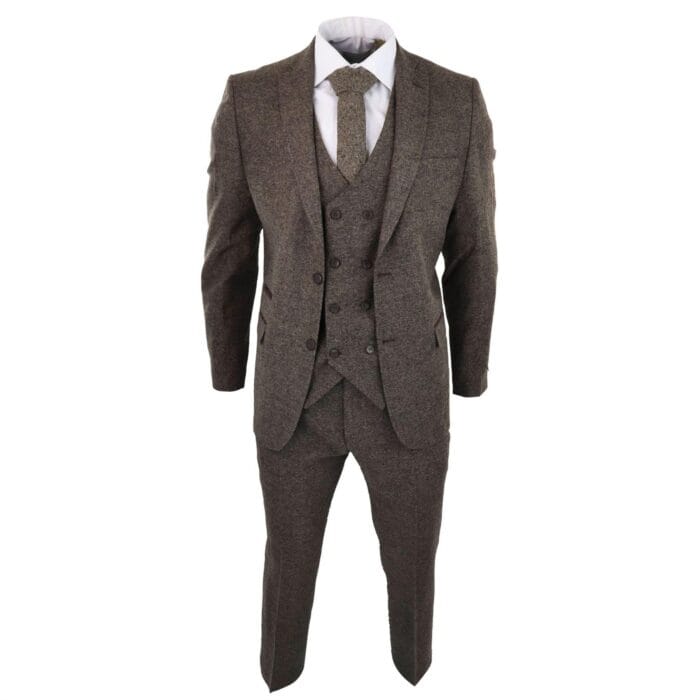 Herrenanzug aus Wolle, 3-teilig, zweireihig, Weste, Tweed-Scheuklappen, klassisch, 1920er-Jahre, Eiche – Knighthood Store