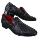 Scarpe da uomo slip-on in pelle verniciata, eleganti, in argento lucido, oro nero e glitter - Knighthood Store