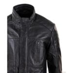 Chaqueta safari de cuero auténtico 3/4 para hombre, negra y marrón, con cremallera, para caza en invierno - Knighthood Store