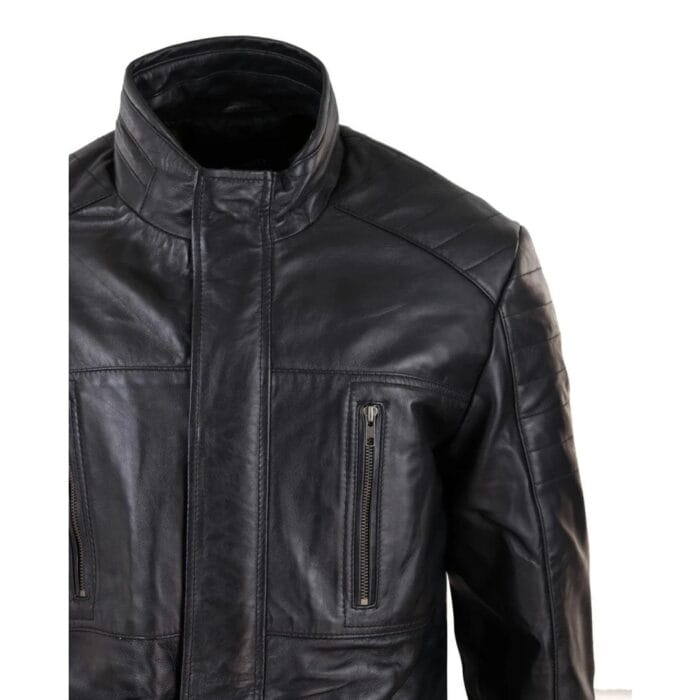 Mens 3/4 Real Leather Jacket Safari Black Brown Zipped Winter Shooting - Knighthood Store