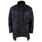 Chaqueta safari de cuero auténtico 3/4 para hombre, negra y marrón, con cremallera, para caza en invierno - Knighthood Store