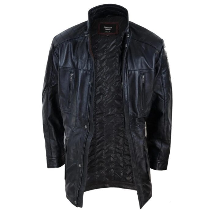 Mens 3/4 Real Leather Jacket Safari Black Brown Zipped Winter Shooting - Knighthood Store
