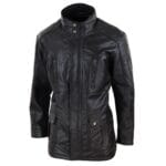 Chaqueta safari de cuero auténtico 3/4 para hombre, negra y marrón, con cremallera, para caza en invierno - Knighthood Store