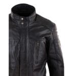 Chaqueta safari de cuero auténtico 3/4 para hombre, negra y marrón, con cremallera, para caza en invierno - Knighthood Store