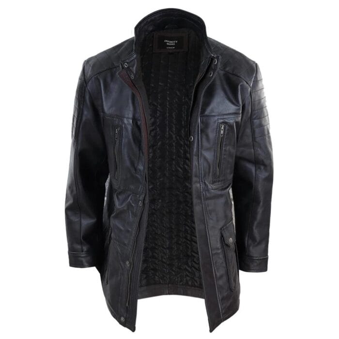 Mens 3/4 Real Leather Jacket Safari Black Brown Zipped Winter Shooting - Knighthood Store