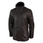 Mens 3/4 Real Leather Safari Jacket Overcoat Removable Double Zip Black Brown - Knighthood Store