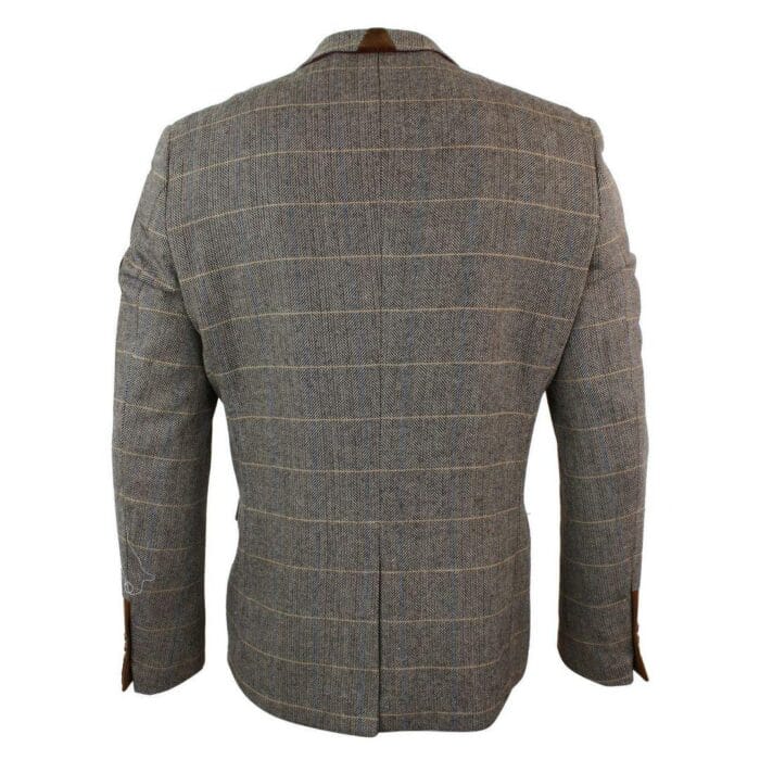Herren Fischgrätenmuster Tweed Marc Darcy Hellbraun Slim Fit 2-Knopf-Blazer Karojacke - Knighthood Store