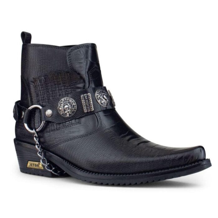 Botas vaqueras de cuero auténtico para hombre, estilo vaquero, con cadena y tacón de baile estilo western - Tienda Knighthood