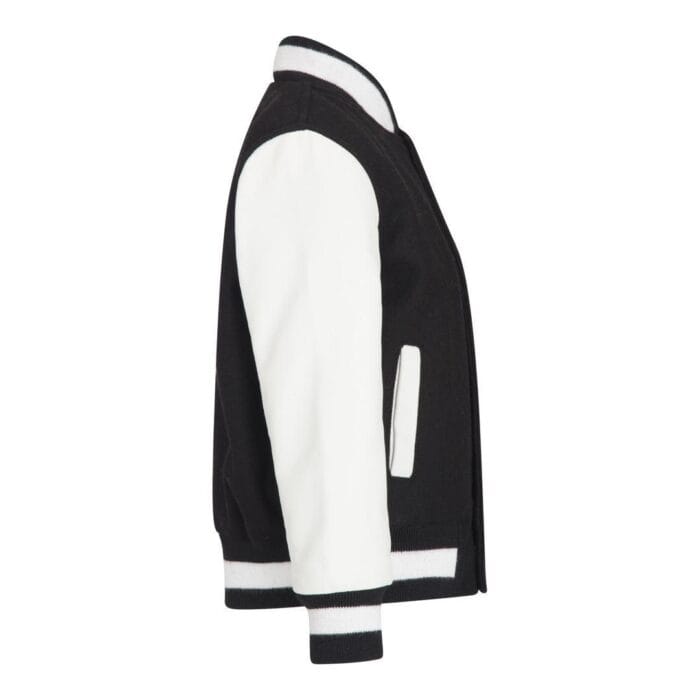 Boys Wool Real Leather Varsity Kids Bomber Jacket Varsity Black White Vintage - Knighthood Store