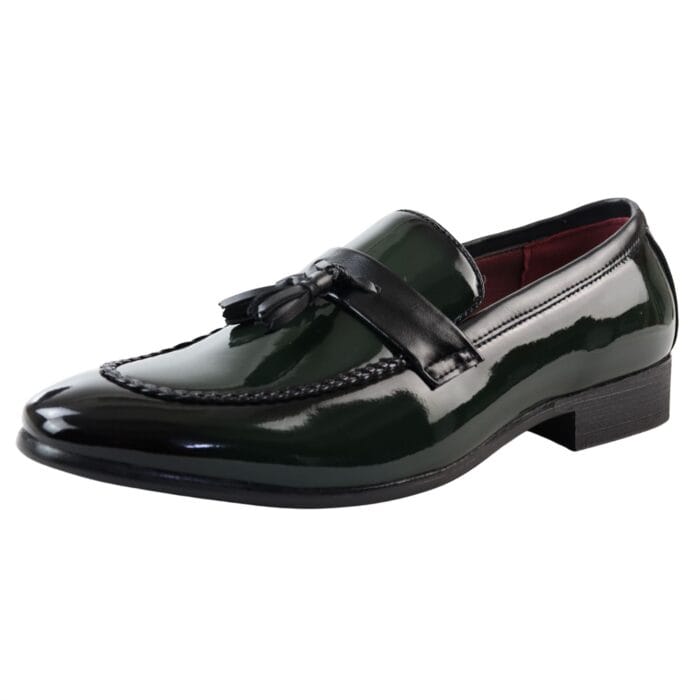 Mocassini da uomo in pelle verniciata, foderati, con nappe, scarpe eleganti - Knighthood Store
