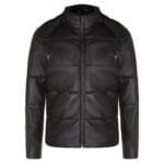 Mens Puffer Hood Jacket Real Leather Black Brown Casual Retro 80s Classic Casual - Knighthood Store