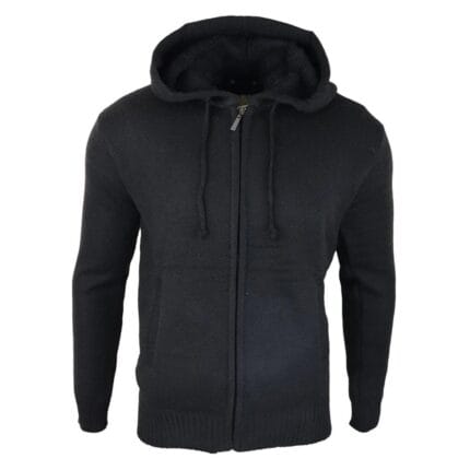 Mens Hoodie Jumper Jacket Fleece Fur Lined Top Knitted Warm Winter Casual Zipped - Knighthood Store