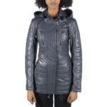 Womens Real Leather Parka Jacket 3/4 Fur Hood Zipped Brown Tan Grey Tailored Fit - Knighthood Store