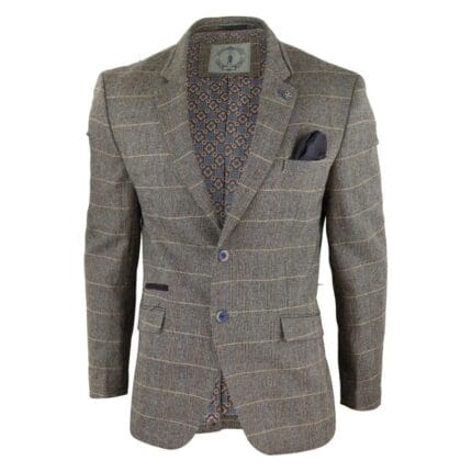 Blazer Blinders da uomo in tweed a spina di pesce, grigio, blu navy e marrone, vestibilità vintage - Knighthood Store