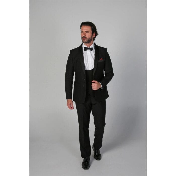 Abito da uomo smoking nero 3 pezzi con revers a scialle, abito da sposa formale - Knighthood Store