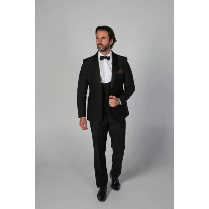 Men's Black Tuxedo Suit 3 Piece Shawl Lapel Formal Wedding Dress - Knighthood Store