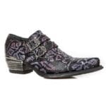 New Rock 7960-s8 Shoe Embossed Vintage Black Leather Buckle Steel Heel Shoes - Knighthood Store
