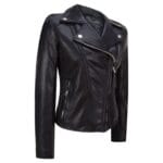 Chaqueta de cuero para mujer, estilo motero clásico, negra, de cuero auténtico - Knighthood Store