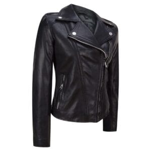 Chaqueta de cuero para mujer, estilo motero clásico, negra, de cuero auténtico - Knighthood Store