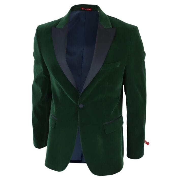Grüner Herren-Smoking aus Samt, Blazer, Satin, steigendes Revers, Dinnerjacket, Hochzeit, Abschlussball, schwarze Krawatte – Knighthood Store