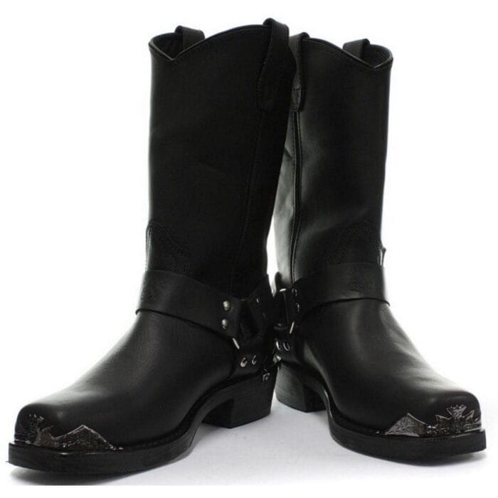 Stivali da motociclista alti in vera pelle da uomo, stile rock punk, con fibbia ad aquila e punta in metallo - Knighthood Store