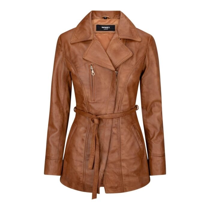 Ladies Women Real Soft Italian Black Leather Mid Length Jacket - Knighthood Store