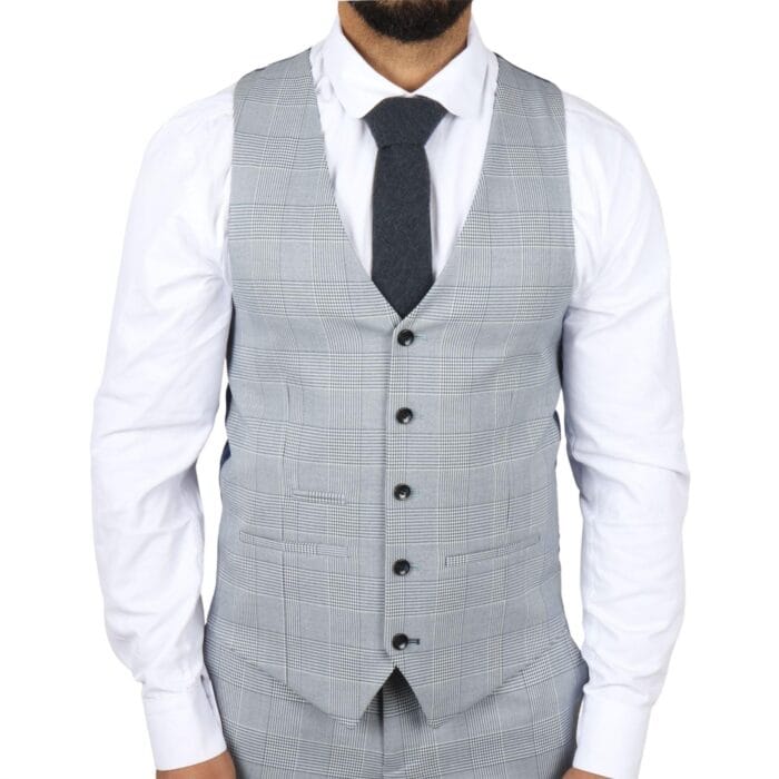 Herrenanzug, blau, dreiteilig, Tweed, kariert, für Hochzeit und Abschlussball, maßgeschneidert – Knighthood Store
