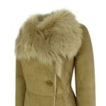 Veste en peau de mouton véritable pour femme, coupe ajustée, boutons en daim, trench-coat 3/4 italien - Knighthood Store