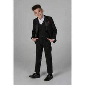 Completo da cerimonia per ragazzi, 3 pezzi, smoking classico in raso nero - Knighthood Store