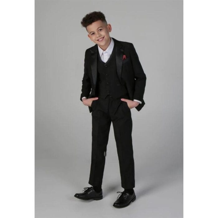 Completo da cerimonia per ragazzi, 3 pezzi, smoking classico in raso nero - Knighthood Store