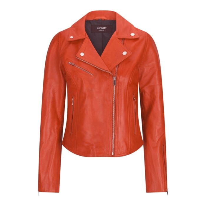 Damen Echtleder Bikerjacke Cross Zip Soft Slim Fit Brando Hellbraun Braun Schwarz Rot Gelb - Knighthood Store