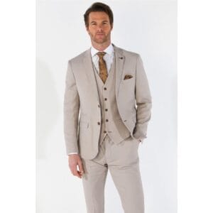 Herrenanzug 3-teilig Beige Klassisch Birdseye Sommerhochzeit - Knighthood Store