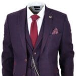 Costume 3 pièces pour homme en tweed de laine à carreaux prune bordeaux, style Gatsby des années 1920 - Knighthood Store