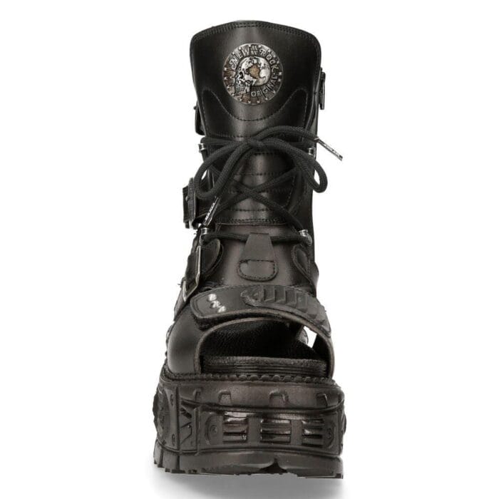 New Rock Boots BIOS107-V1 Schwarze Vegane Leder Unisex Plateau Sandale Biker Goth - Knighthood Store