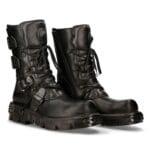 New Rock 391-S18 Schwarze Lederstiefel mit halbhoher Schafthöhe - Knighthood Store