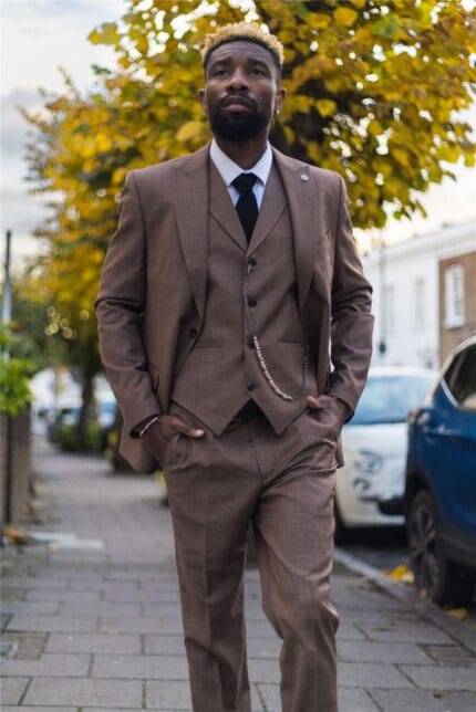 Traje clásico de 3 piezas para hombre, con cadena de bolsillo marrón, para boda, corte a medida, estilo vintage formal - Knighthood Store