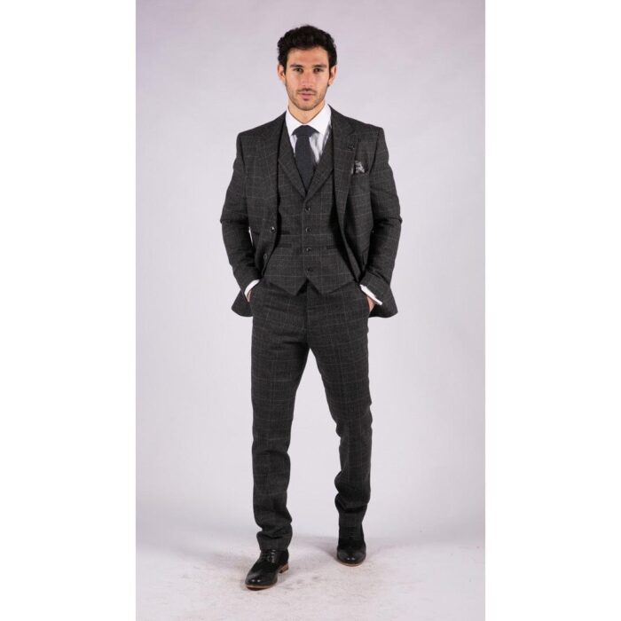 Mens Grey Tweed 3 Piece Suit Blue Check Vintage 1920s Gatsby Blinders Tailored Fit - Knighthood Store