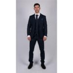 Mens Navy Blue 3 Piece Suit Birdseye Suit Wedding Prom Formal Smart Classic - Knighthood Store