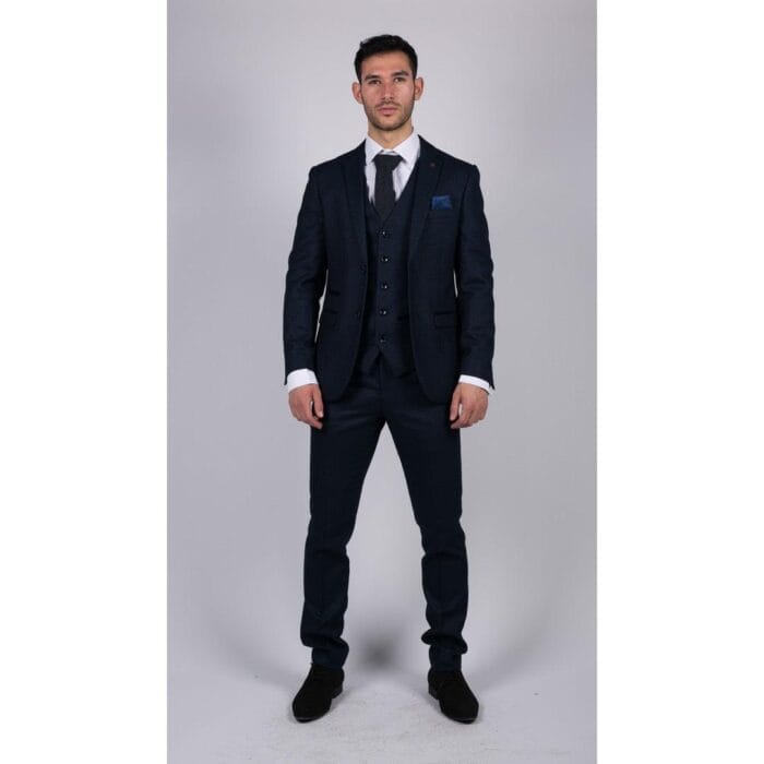 Traje azul marino de 3 piezas para hombre, estilo ojo de pájaro, para boda, graduación, formal, elegante, clásico - Knighthood Store
