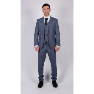 Costume 3 pièces homme bleu à carreaux Prince de Galles, coupe ajustée, classique d'été et vintage - Knighthood Store