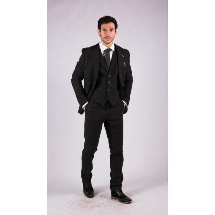 Mens Black Tweed 3 Piece Suit Check Vintage 1920s Gatsby Blinders Tailored Fit - Knighthood Store