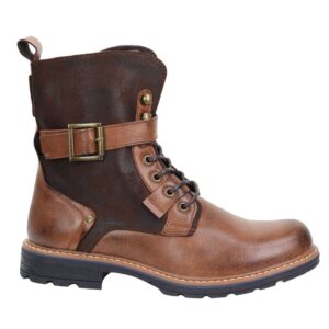 Mens Boots Black Tan Motorcycle Punk Rock Casual Laced Buckle Leather Vintage - Knighthood Store