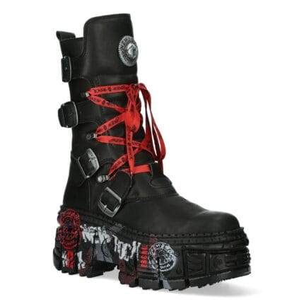 New Rock Boots WALL028B-C1 Unisex Metallic Black Leather Platform Gothic Boots - Knighthood Store