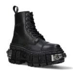 New Rock Boots WALL083C-S4 Unisex Metallic Schwarze Leder Plateau Gothic Stiefel - Knighthood Store