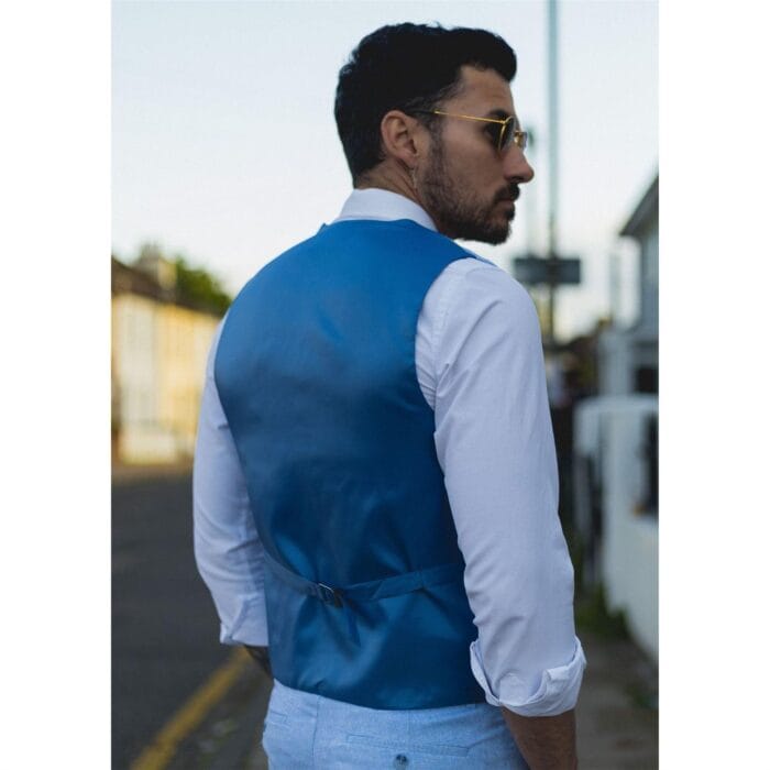 Completo estivo da uomo con gilet, pantaloni, lino, elegante, formale, blu reale, da sposa - Knighthood Store